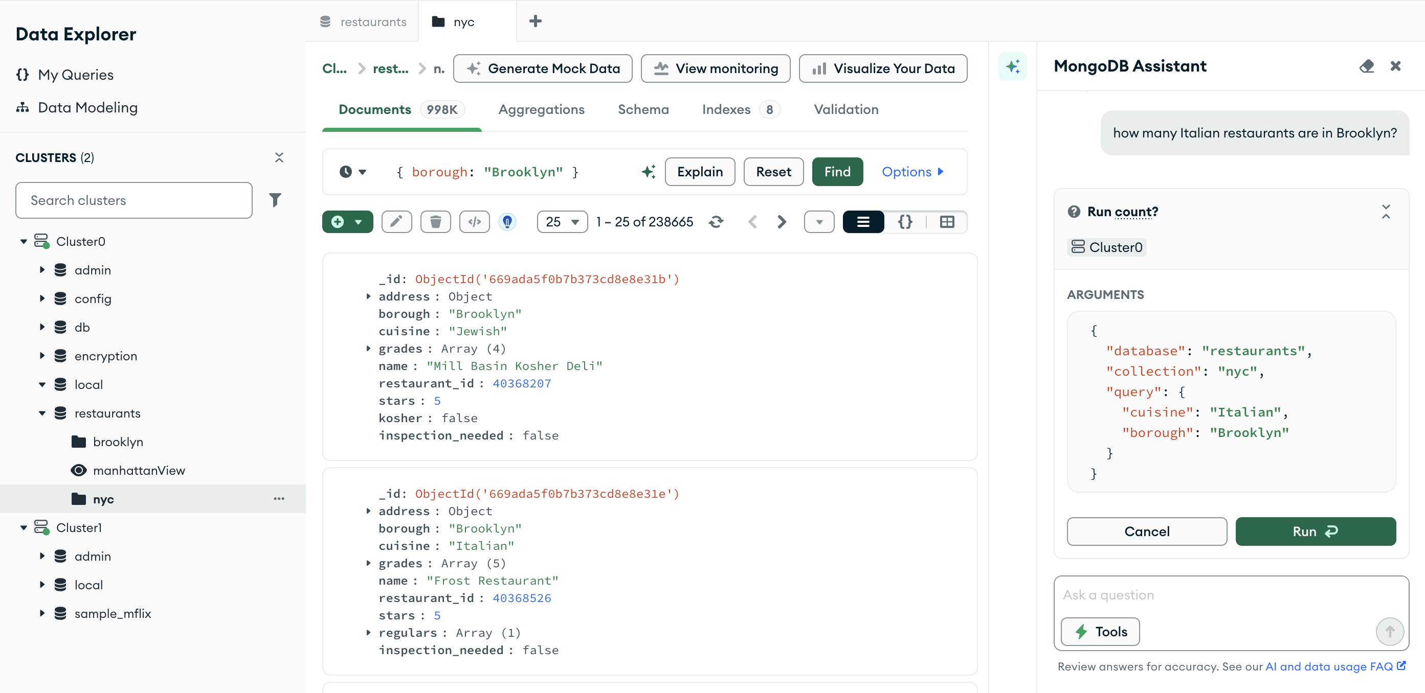 MongoDB assistant proposing an action as a rendered component